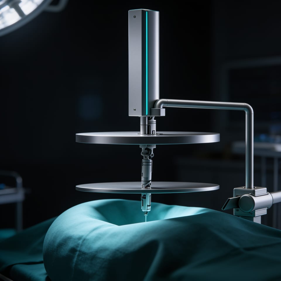 Tavola brevettuale resa fotografica: la guida cala il robot ripiegato nel corpo del paziente